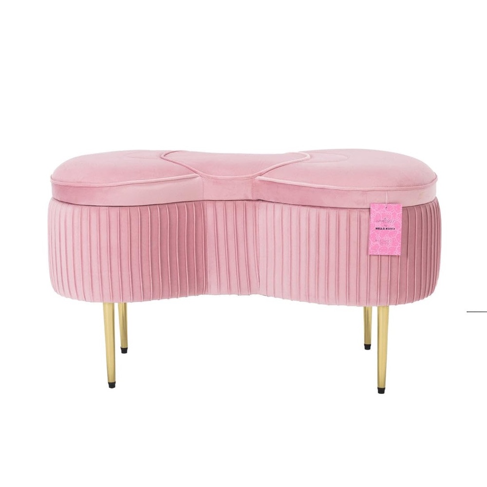 Pink Velvet Bench Ottoman with Gold Legs